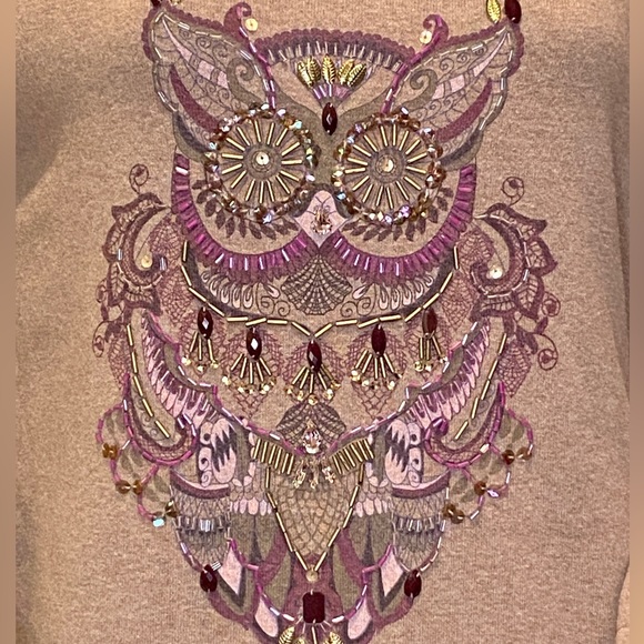 Zenergy by Chico's Cotton-Cashmere Blend Jeweled Owl Top Shirt Sweater Sz XL VGC - Picture 4 of 9